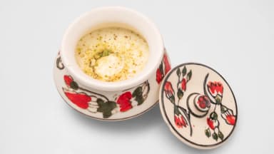 Matka kulfi: traditional Indian ice cream in a hand-painted clay pot at Taste of Himalayan, Rowley Regis