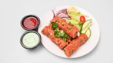 Meat sheesh kebab with salad, mint sauce and chilli sauce at Taste of Himalayan, Rowley Regis