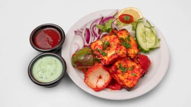Paneer ka sola: tandoori paneer and peppers with salad, mint sauce and chilli sauce at Taste of Himalayan, Rowley Regis
