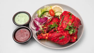 Tandoori chicken on the bone with salad, mint sauce and chilli sauce at Taste of Himalayan, Rowley Regis